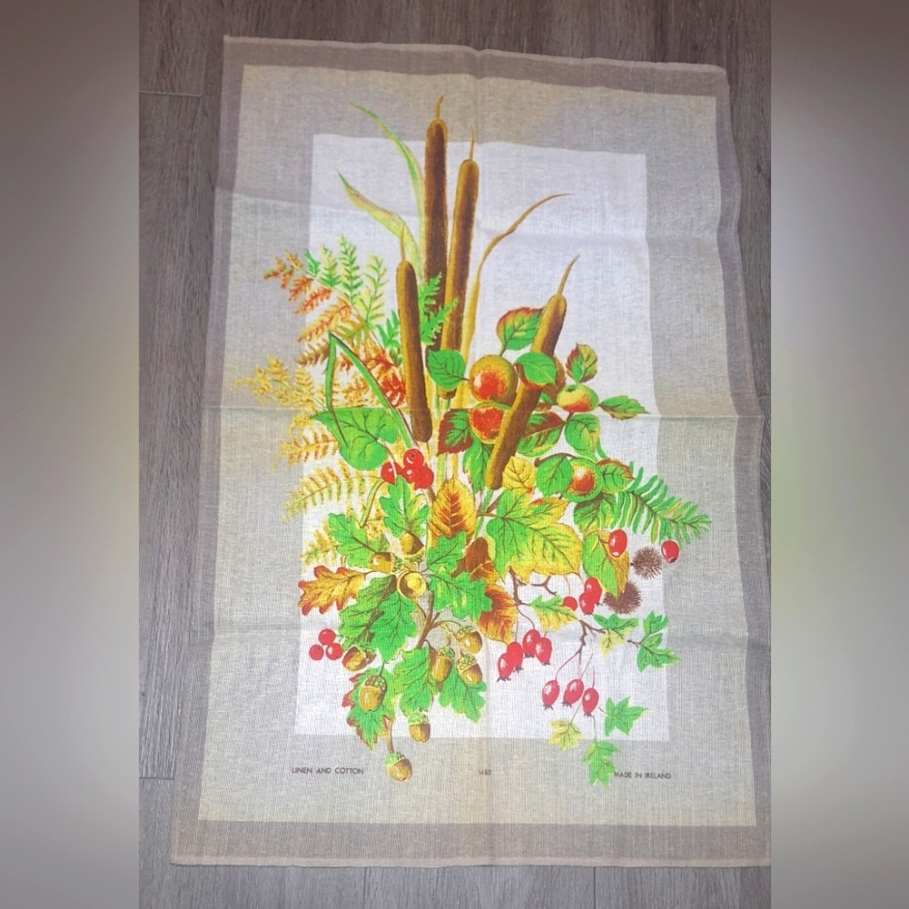 Linen & Cotton Dish Cloth - Tea Towel Vintage? Cattails Fall